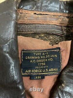 Original WWII US Army Air Force Type A2 Leather Flight Jacket Bomber 38