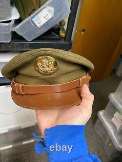 Original Wwii Us Army Air Force Aac Nco En Crusher Pilot Hat Cap- 7 1/8th