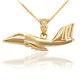 Polished Fine 10k Gold Fighter Jet Aircraft Army Air Force Pendant Necklace