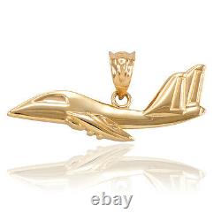 Polished Fine 10k Gold Fighter Jet Aircraft Army Air Force Pendant Necklace