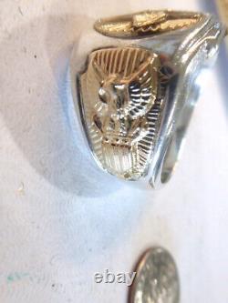 Prop/ Wings U. S. Army Aviation Air Force Sterling Silver 10K W EAGLE RING 11.75