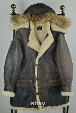 Rare VTG AVIREX Size 38 Small RAF Shearling Leather MKN Flight Jacket Hooded Men