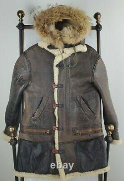 Rare VTG AVIREX Size 38 Small RAF Shearling Leather MKN Flight Jacket Hooded Men