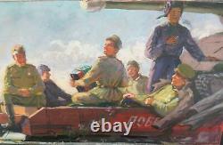 Russian Soviet War Art Original Painting 1950 Army Navy Airforce Propoganda
