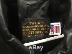 SCHOTT Men's 44 (XL) Black Bomber A-2 Army Air Force Leather Jacket Coat MINT