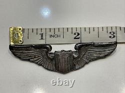 Sterling Silver Original WWII U. S. Army Air Force 3 Inches Pilot Wings Pinback