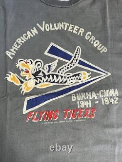 U. S. Army Air Force Flying Tigers American Volunteer Group Grey T-shirt XL Vtg