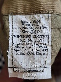 U. S. Army Air Force WW2 O. D. Wool Field Jacket Color Brown Size 36 R Used