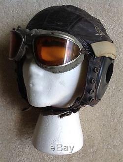 U s army air forces aviators leather skull cap and googles ww2