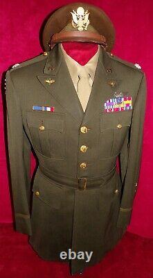US ARMY 5/13th AIRFORCE Lt COL'S VISOR CAP, JACKET WithWINGS & AWARDS, SHIRT & TIE