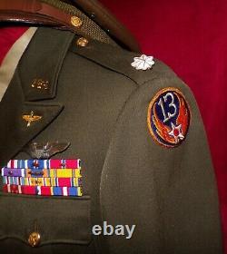 US ARMY 5/13th AIRFORCE Lt COL'S VISOR CAP, JACKET WithWINGS & AWARDS, SHIRT & TIE