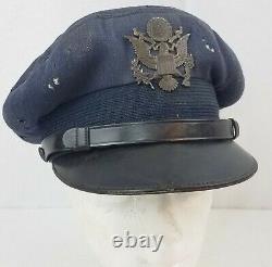 US Army Air Force Officer Visor Hat Cap w Badge Crusher Air Corps