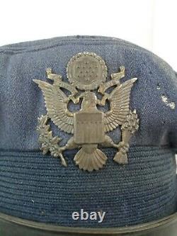 US Army Air Force Officer Visor Hat Cap w Badge Crusher Air Corps