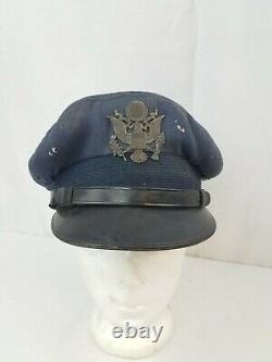 US Army Air Force Officer Visor Hat Cap w Badge Crusher Air Corps