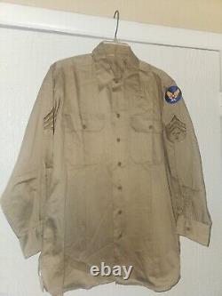 US WW2 ARMY SUMMER TAN KHAKI SHIRT ARMY AIR FORCE 16x33 LARGE Chino MINTY CRISP