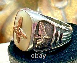 US WWII Army Air MILITARY RING Sterling, Prop & Wing on Mother of Pearl size 11