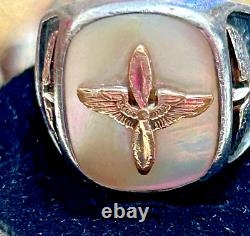 US WWII Army Air MILITARY RING Sterling, Prop & Wing on Mother of Pearl size 11