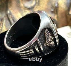 US WWII Army Air MILITARY RING Sterling, Prop & Wing on Mother of Pearl size 11