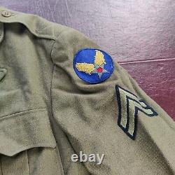 VINTAGE WW II IKE JACKET MEN GREEN US ARMY AIR FORCE CORPORAL STRIPES 1940S Wool