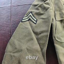 VINTAGE WW II IKE JACKET MEN GREEN US ARMY AIR FORCE CORPORAL STRIPES 1940S Wool