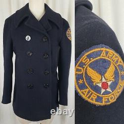 VINTAGE WW2 US Army Air Force Double Breasted Wool Peacoat Jacket Womens XS S