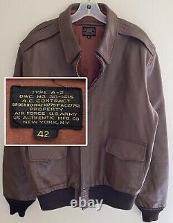 VTG 80's ARMY AIR FORCES USAF TYPE A-2 MILITARY PILOT FLIGHT LEATHER JACKET 42