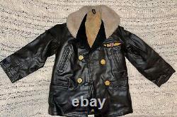 Vintage 1940-50 Kid's USA Military Leather Jacket With Ww2 Army Air Force Patch