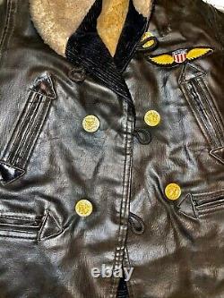 Vintage 1940-50 Kid's USA Military Leather Jacket With Ww2 Army Air Force Patch