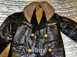 Vintage 1940-50 Kid's USA Military Leather Jacket With Ww2 Army Air Force Patch