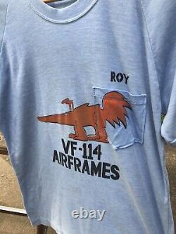 Vintage 1970s VF-114 Aardvarks Airframes Navy T-Shirt Military Air Force Army