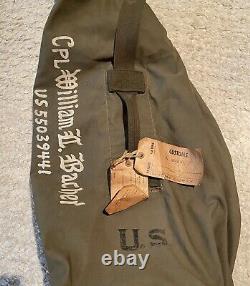 Vintage 50s Korean War Military Army Air Force Duffle Bag Painted Art Paper Tags