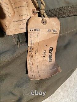 Vintage 50s Korean War Military Army Air Force Duffle Bag Painted Art Paper Tags