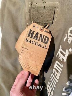 Vintage 50s Korean War Military Army Air Force Duffle Bag Painted Art Paper Tags