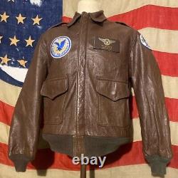 Vintage 60's Type A-2 Army Air Force Flight Goat Skin Leather Bomber Jacket 44