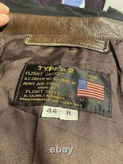 Vintage 60's Type A-2 Army Air Force Flight Goat Skin Leather Bomber Jacket 44