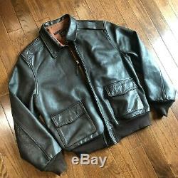 Vintage A-2 USA Army Air Force Brown Leather Bomber Flight Jacket Talon Size 46