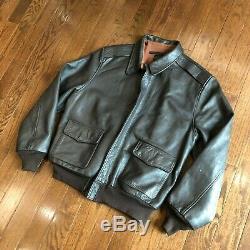 Vintage A-2 USA Army Air Force Brown Leather Bomber Flight Jacket Talon Size 46