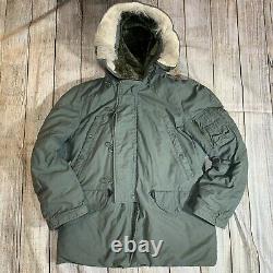 Vintage Army Air Force Extreme Cold Weather Parka Fur Hooded Jacket N-3B Mens S