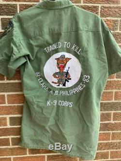 Vintage Army K-9 Corps Custom Embroidered Shirt with Patches Clark Air Force Base