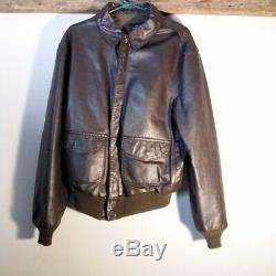 Vintage Avirex A-2 USA Army Air Force Brown Leather Bomber Flight Jacket Size 46