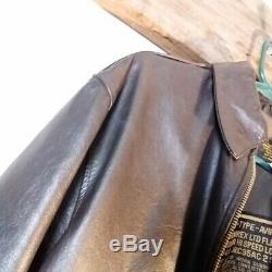 Vintage Avirex A-2 USA Army Air Force Brown Leather Bomber Flight Jacket Size 46