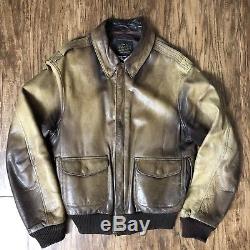 Vintage Avirex Leather Jacket Flight Bomber A-2 US Army Air Forces Brown Large