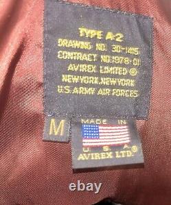 Vintage Avirex Type A-2 Leather Bomber Jacket Size Medium US Army Air Forces