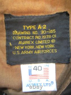 Vintage Avirex Type A-2 US Army Air Forces Leather Jacket Talon sz 40 Made in US