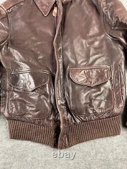 Vintage Avirex Type A-2 USAAF US Army Air Force Brown Leather Flight Jacket 38