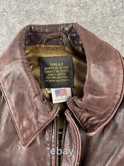 Vintage Avirex Type A-2 USAAF US Army Air Force Brown Leather Flight Jacket 38