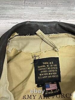 Vintage Avirex US Army Air Forces A-2 Distressed Bomber Jacket Tan Mens Size L