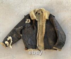 Vintage B3 Leather Flight Bomber Shearling Jacket US Army Air Force WW2 B-3