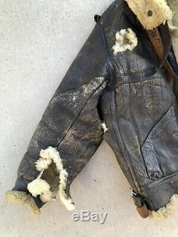 Vintage B3 Leather Flight Bomber Shearling Jacket US Army Air Force WW2 B-3