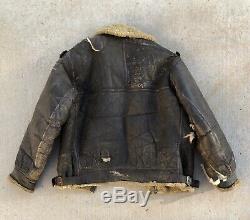 Vintage B3 Leather Flight Bomber Shearling Jacket US Army Air Force WW2 B-3